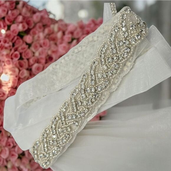 Rhinestone Beaded Bridal Belt Bride Wedding Gown Dress Sash White Long Plus NWT - Picture 5 of 11